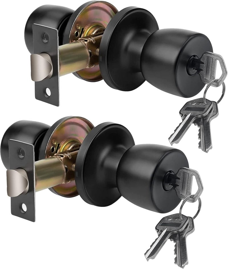 DSJJBLL 2 Pack Matte Black Round Ball Doorknob with Key Door Knob Passage Door Privacy Locking Interior/Exterior Door Knob/Berlin Series Lock for Room Door (Different Keys 2Pack) - Image 1